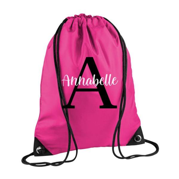 Personalised Drawstring Bag with Initial and Name 5 6 5