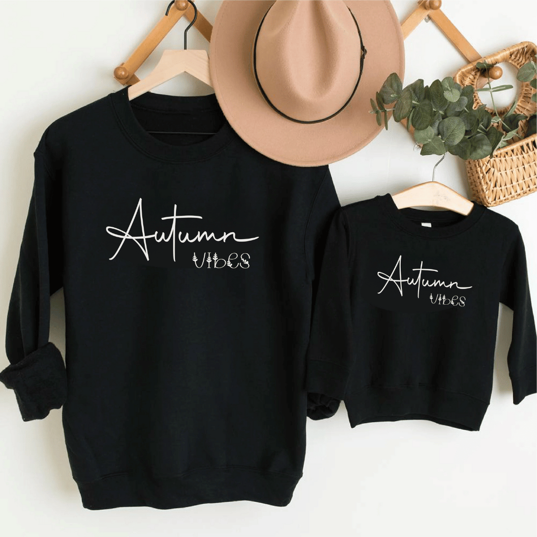 Autumn Vibes Cosy Duo Black Sweatshirts 🍂👩👧🍁 1 Autumn Vibes Mama Matching Mini - Mamazing