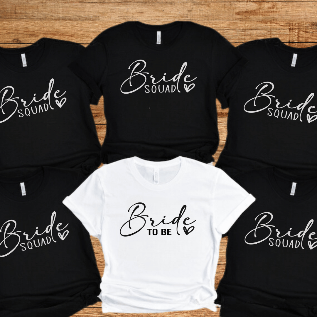 Personalised Bride Squad Hen Party T-shirts - Pink 1 Bride Squad T-shirt - Black-Mamazing