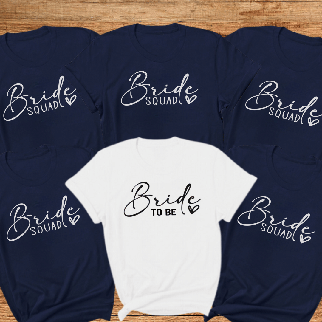 Personalised Bride Squad Hen Party T-shirts - Navy Blue 1 Bride Squad T-shirt - Navy - Mamazing