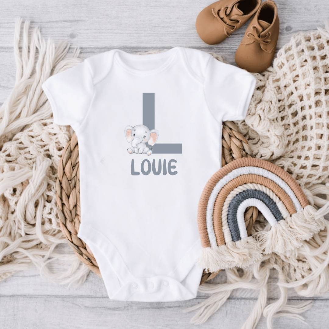 Elephant Initial Short Sleeved Baby Vest 1 Elephant Initial Short Sleeved Baby Vest - Mamazing