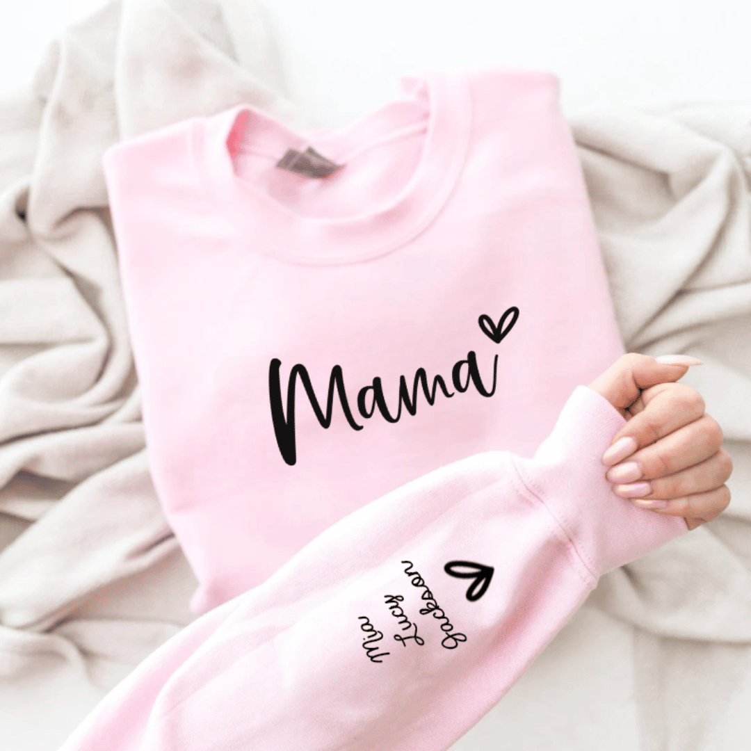 💖 "Mama's Embrace" Sweatshirt - Heartfelt Sleeve Edition 💖 3 Mama Loves Sleeve Sweatshirt Light Pink - Mamazing
