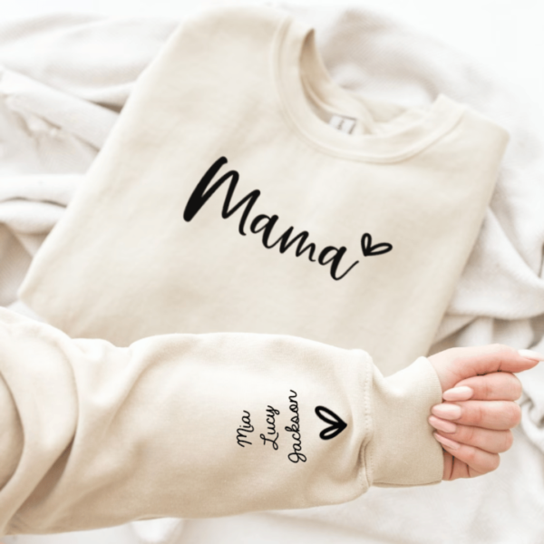 💖 "Mama's Embrace" Sweatshirt - Heartfelt Sleeve Edition 💖 4 Mama Loves Sleeve Sweatshirt Sand - Mamazing