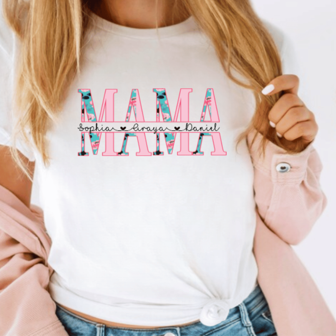 Mum's Blooming Love Personalised Tee 🌸 2 Mum Flower Personalised Names White - Mamazing