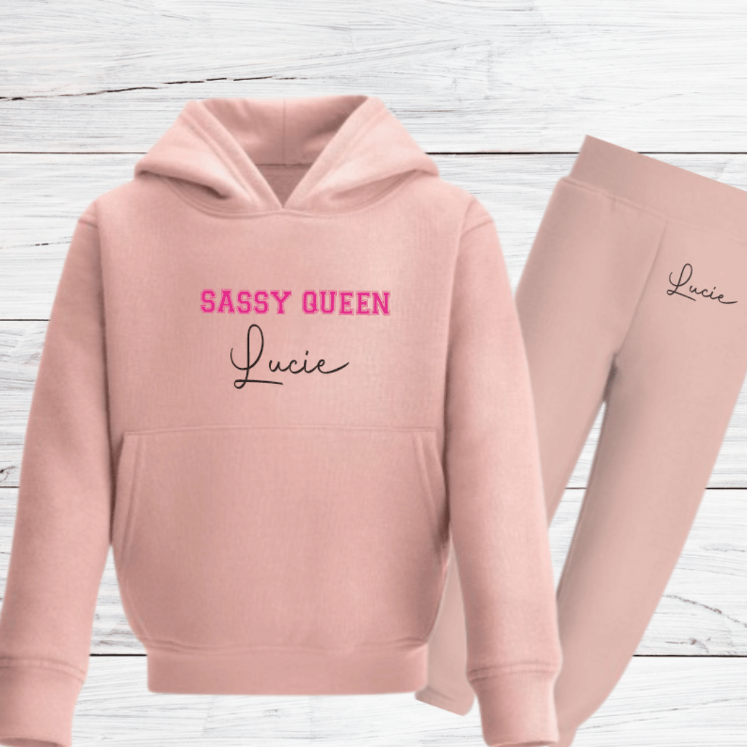 Personalised 'Sassy Queen' Tracksuit 1 Personalised Girls Tracksuit Mamazing