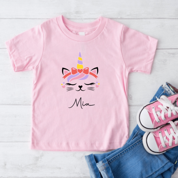 Magical Caticorn T-Shirt 3 Personalised unicorn Tshirt Pink -mamazing