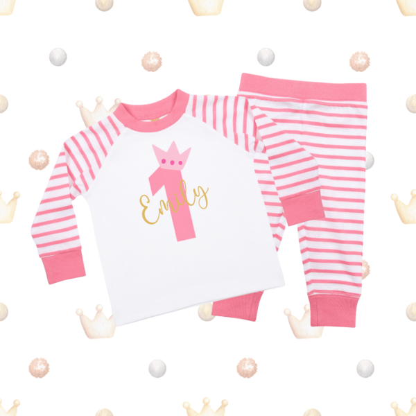 Princess Stripes Personalised 1st Birthday Pajama Set