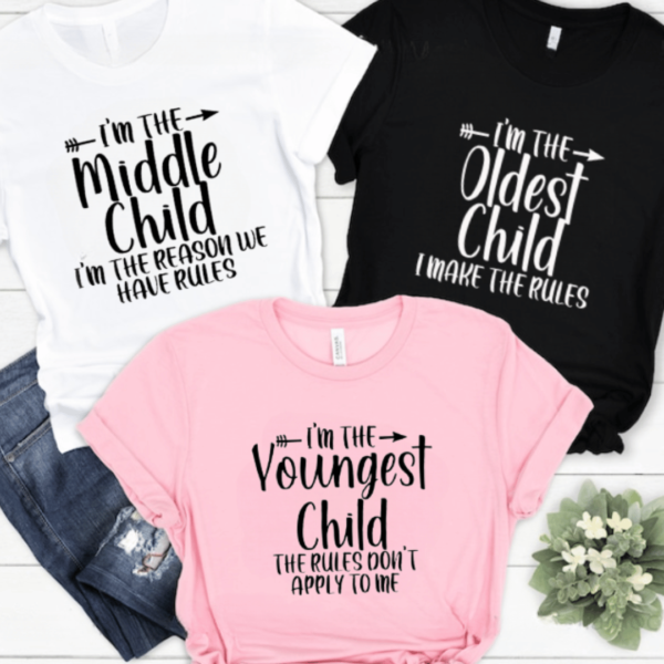 Sibling Hierarchy Trio Tees: Oldest, Middle, Youngest