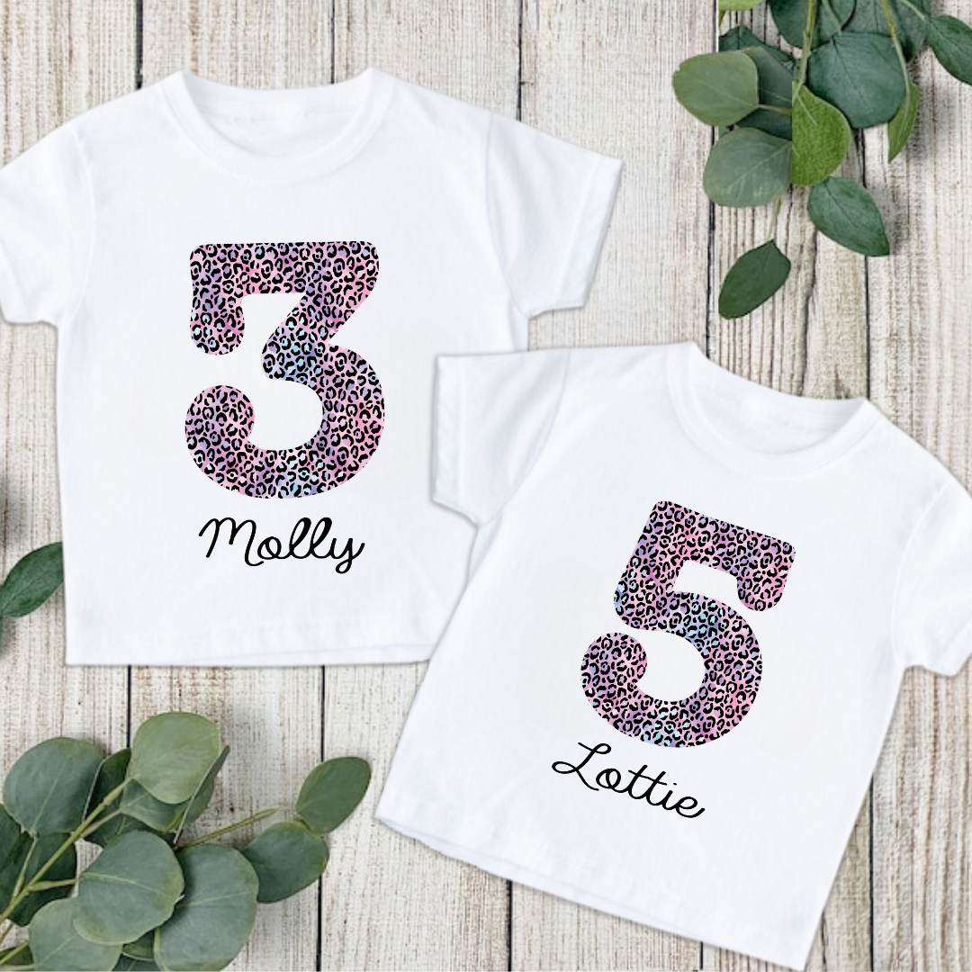 Pink Leopard Print Number Tees 1 Pink Leopard Print Number Tees