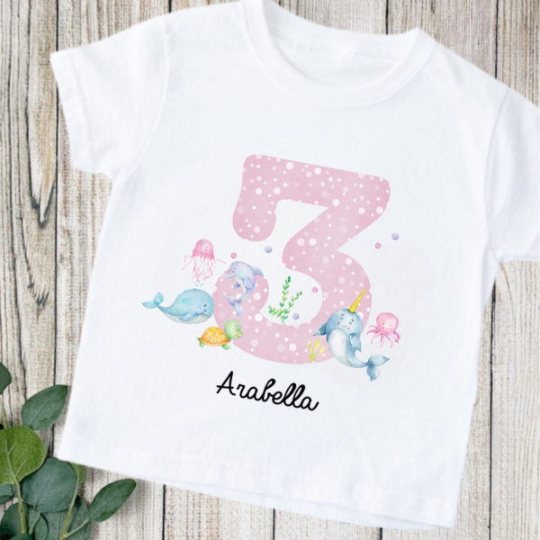 Pink Sea Bubble Number Tees for Girls