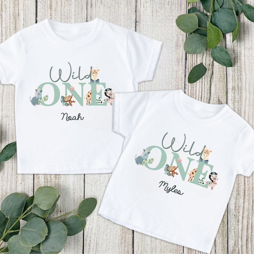 "Wild One" Animal Friends Birthday Tees! 🦒🦛🦓🐒 1 "Wild One" Animal Friends Birthday Tees!