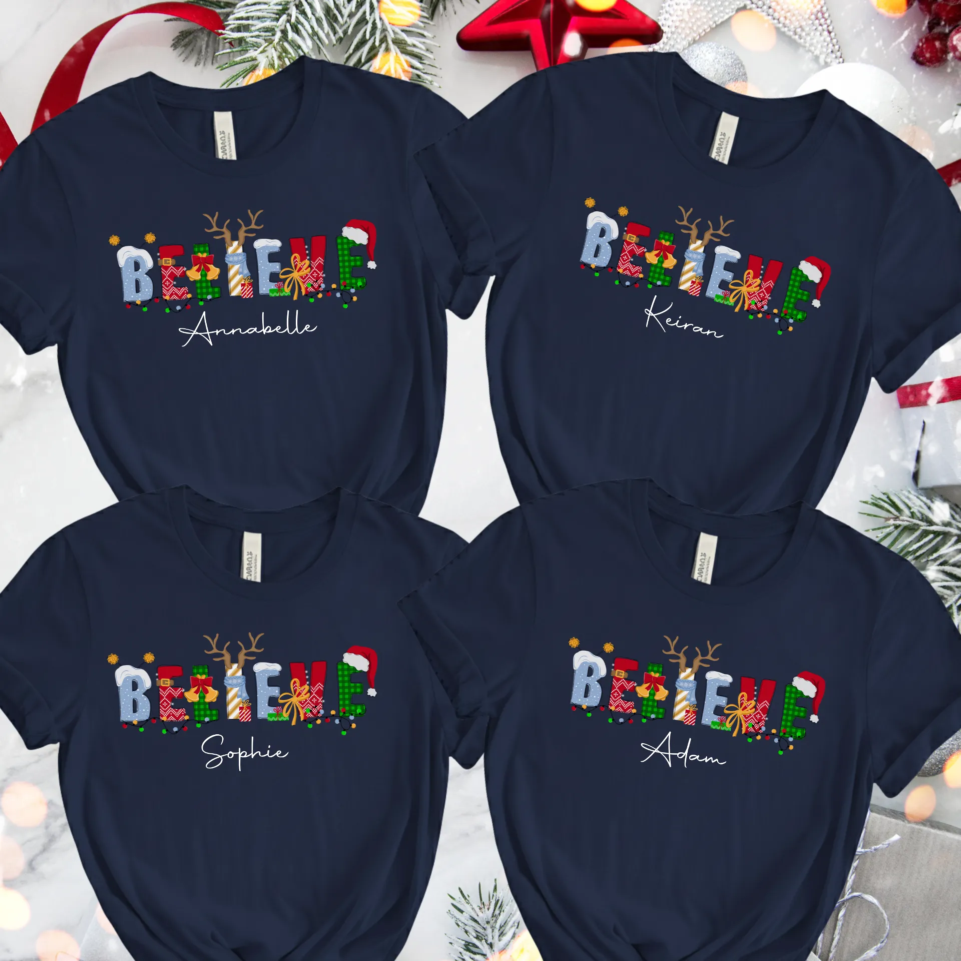 Personalised Believe Christmas T-Shirts | Matching Family Xmas Tops – Mamazing 1 1