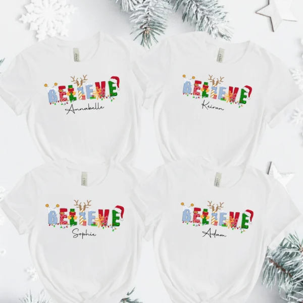 Personalised Believe Christmas T-Shirts | Matching Family Xmas Tops – Mamazing 5 7 Scaled