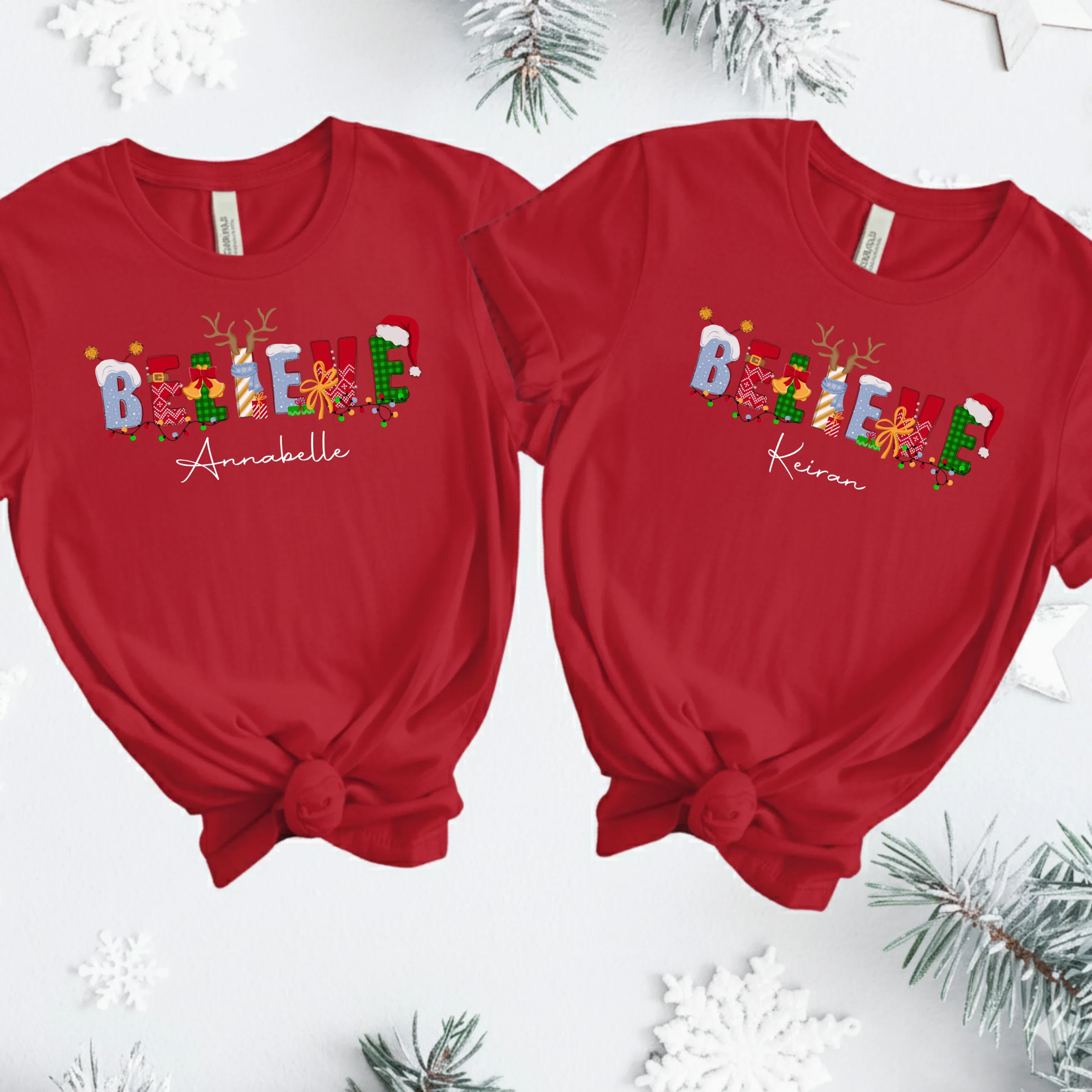 Personalised Believe Christmas T-Shirts | Matching Family Xmas Tops – Mamazing 4 Christmas T-shirts